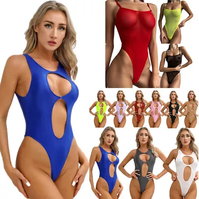 Womens Glossy One Piece Bodysuit Swimwear Cutout Thong Leotard Monokini Swimsuit • $4.39