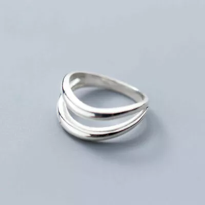 925 Sterling Silver Plain Women 2 Layers Line Knuckle Midi Pinkie Ring A3132 • $13.99