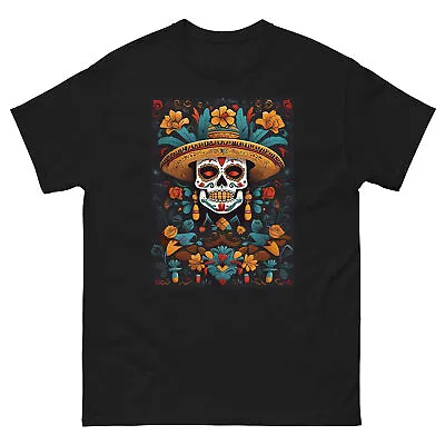 Colorful Mexican Skull Mens Classic Tee Holiday Day Of The Dead T-Shirt Clothes • $29.99