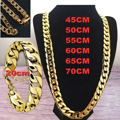 $5.99 • Buy Men's Boy Stainless Steel 18K Gold GP Curb Cuban Link Chain Necklace Bracelet Au