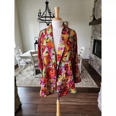 Vintage Floral 100% Silk Blazer Size Large • $35