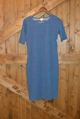LuLaRoe Women's Julia Dress Size Small Teal With Magenta Wavy Squares NWT  • $17.62