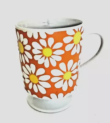 Vintage Tulip Pedestal Footed Coffee Mug MCM Daisy Floral Orange White Yellow • $10