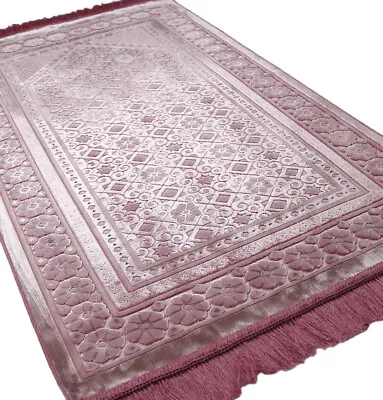 Modefa Luxury Velvet Islamic Prayer Rug Janamaz Sajjadah Floral Stamp Dark Pink • $39.98