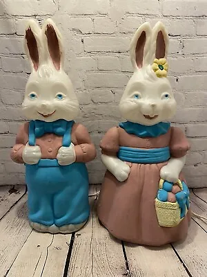 Vintage Blow Mold Easter Bunny Rabbits Carolina Enterprises Mr Mrs Boy Girl 25  • $99.97