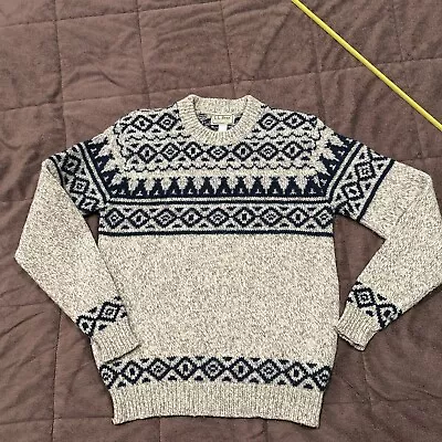 LL Bean Vintage Pullover Sweater Nordic Fisherman Fair Isle Blue Wool Knit Small • $45.99