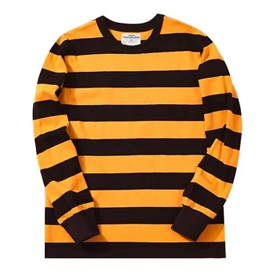 280g Heavyweight Cotton Striped Long Sleeve T-Shirt Men Autumn Navy Thick Tops • $59.50