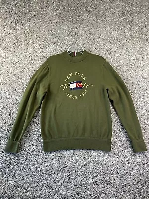 Tommy Hilfiger Sweater Mens Large Green Signature Flag Logo Crewneck Pullover • $24.99