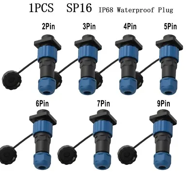 SP16-Square Panel Mount IP68 Waterproof Plug &Socket Circular Connector 2-9 Pins • £7.18