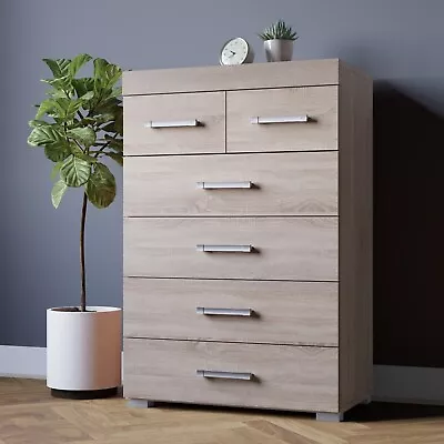 Chest Of 4+2 Drawers - Sonoma Oak Effect Bedroom Furniture Modern 6 Draw Storage • £84.95