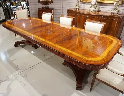 Beautiful 10' Heavy Traditional Flamed Mahogany 2 Pedestal Formal Dining Table • $5246.25