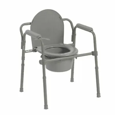 Drive Medical 11148-1 Chair Folding Steel Deep Seat Bedside Toilet Portable Grey • $45