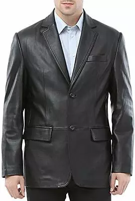  Men's Genuine Lambskin Leather Black Blazer Soft TWO BUTTON Black Coat Jacket  • $119.20