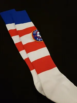 GIRLS SOCCER YOUTH SPORT SOCKS Striped Red White And Blue Colors ~* NEW *~ • $9.90