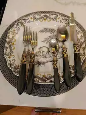 Bugatti For Vietri Flatware Charcoal Brilliant Five-Piece Setting Used • $40