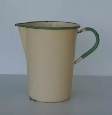 Vintage Green Cream Enamel Milk Jug Cooks Measure Pint Ounces Litres  Sweden • $38