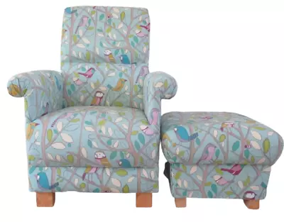 Tweety Birds Fabric Adult Chair & Footstool Duck Egg Nursery Nursing Bedroom New • £319.99