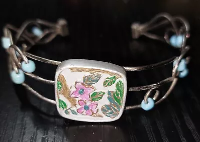 Vintage Silver Beaded Cuff Bracelet • $12.70