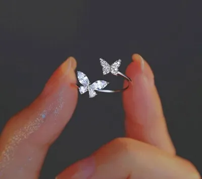 925 Sterling Silver Double Butterfly Adjustable Ring Womens Girls Jewellery Gift • £3.49