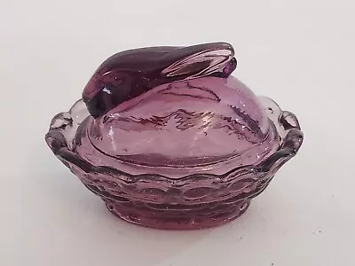 PLUM Purple Amethyst BOYD Art Glass Covered RABBIT ON NEST Miniature Master Salt • $30.78