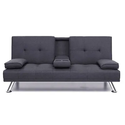 Artiss Sofa Bed Lounge Futon Couch Beds 3 Seater Fabric Cup Holder Dark Grey • $264.05