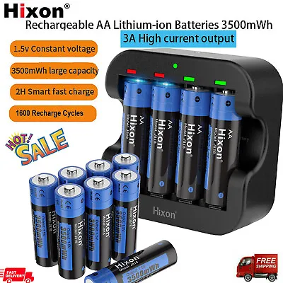 Hixon 1.5V AA Rechargeable Lithium Batteries 3500mWhAA/AAA Li-ion Charger LOT • £47.87