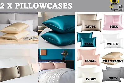 Soft Satin Silk Pillowcases For Hair And Skin Ultra-Soft Pillow Cases Cover Set • £3.99
