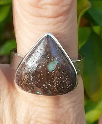 Mens Opal Ring Sterling Silver 925 Australian QLD Boulder Opal Handcrafted Sz 10 • $96.51