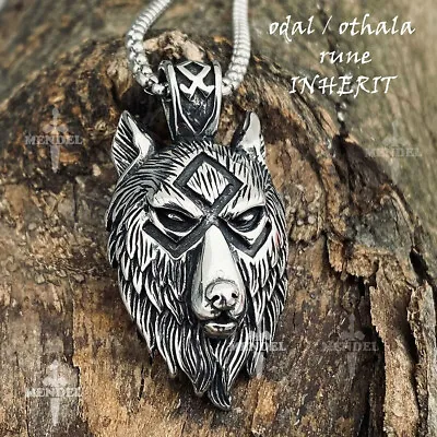 MENDEL Men Nordic Viking Rune Fenrir Wolf Head Pendant Necklace Stainless Steel • $13.99