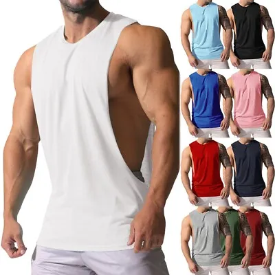 Navy Blue Sleeveless Gym Tank Top Men's Bodybuilding Fitness Tee Muscle Vest L • £12.68