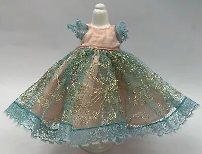 Vintage Muffie Doll Dress Pink Blue Gold Embroidered Lace Nancy Ann • $38