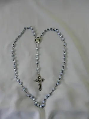 Vintage Catholic Rosary Moon Glow Light Blue Beads With Case • $22