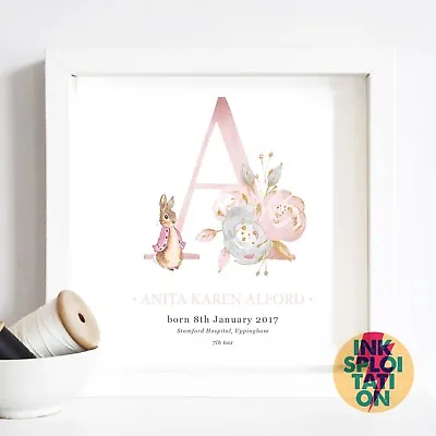£5.99 • Buy Personalised Peter Rabbit Christening Gift Nursery New Baby Beatrix Potter Print