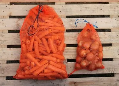 Orange Vegetable Net Sack Bag Drawstring Raschel Bags Mesh Logs Kindling Sacks • £6.99