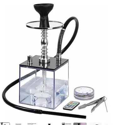 Hookah Set Cube Acrylic Hookah With Multicolor LED Light & Remote NIB -Black -2 • $48.65