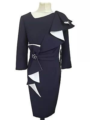 Veni Infantino Mother Of Bride Navy/Ivory Dress UK8 US4 £585  • £175