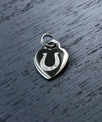£8.50 • Buy HORSESHOE HEART TAG CHARM 925 STERLING SILVER Dangle GOOD LUCK FREE ENGRAVING