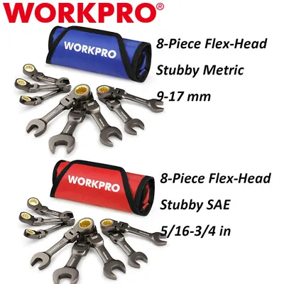 WORKPRO 8PC Flex-Head Stubby Ratcheting Combination Wrench SAE/Metric Wrench NEW • $37.99