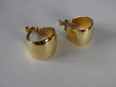 Vintage Napier Signed Shiny Gold Tone 3/4   Wide Hoop Screw Back  Earrings • $14.99