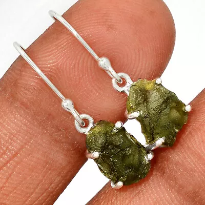 Natural Genuine Czech Moldavite 925 Sterling Silver Earrings Jewelry CE28531 • $23.99