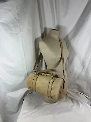 Vintage Natural Tan Leather Barrel Shoulder Bag Purse Detachable Strap • £86.86