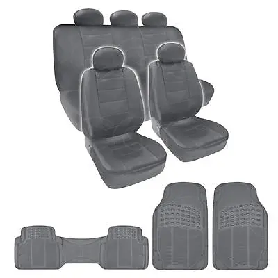 Complete Set Gray PU Leather Seat Covers & Gray 3 Piece PVC Mats BDK Design • $59.90