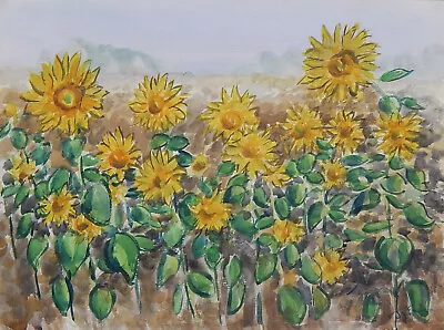 Original Watercolor Pastel Painting Still Life With Sunflowers Ukrainian Artist • $175