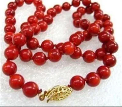 Real Natural 8mm South Sea Red Coral Round Beads Jewelry Necklace 18'' • $4.05