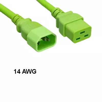 Kentek Green 2' Ft 14 AWG Color Power Cord IEC60320 C14 To IEC60320 C19 15A/250V • $10.91