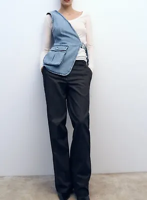 Zara New Woman Asymmetric Denim Waistcoat Blue M-l 3183/206 • $50.52