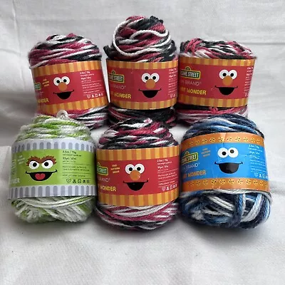 Lion Brand Lot Of 6 Sesame Street One Hat Wonder Yarn Elmo Oscar Cookie Monster • $29.90