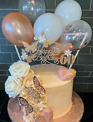 Birthday Cake TOPPER. Rose Gold Butterfly Cake Decoration. • £4.90