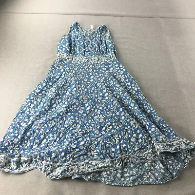AKS Clothing Womens Dress Size S Blue Floral Indian Midi Flared Sleeveless • $34.97