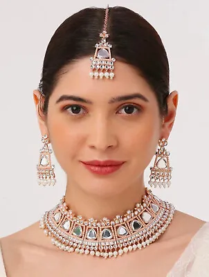 Indian Bollywood Bridal Set Gold Plated Jewelry Earrings Ethnic AD Fine Necklace • $24.76